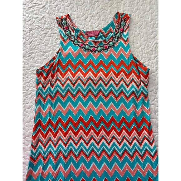 Joyous & Free Pink Teal Studded Striped Sleeveless Long Maxi Dress size Medium - Picture 6 of 6